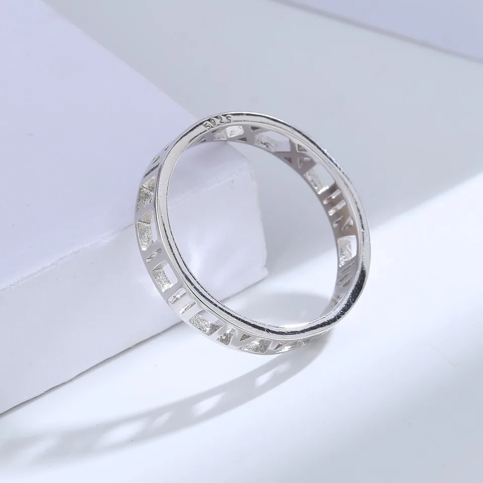 Buyee 925 Sterling Silver Simple Ring Finger Light Polishing Roman Number Sweet Ring for Woman Man Fashion Fine Jewelry Cricle