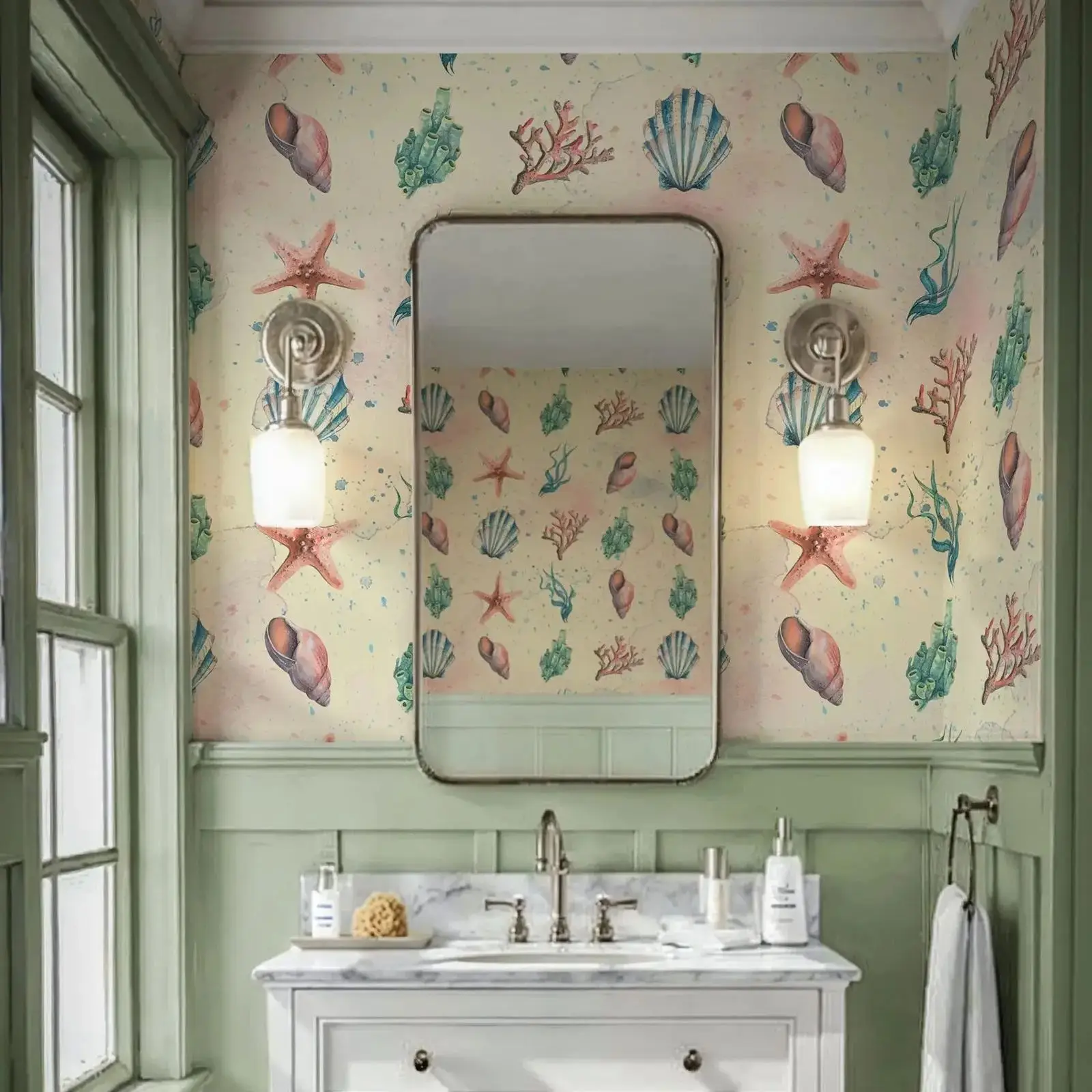 

Самоклеящиеся обои Ocean Seashell, настенная роспись прибрежного пляжа, морской декор стен на берегу моря, кожурой и наклейкой / Традиционный нетканый материал