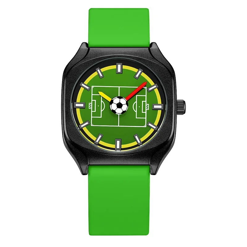 Football Themed Sport Watch for Boys with Soft Silicone Strap Ultra Thin Round Dial Fashion Casual Wristwatch