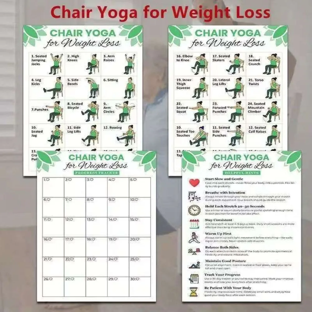 New 4/6 Sheets Seat Yoga Poster A4 Size 30-Day Challenges Workout Charts Hanging Physical Home Fitness Guides Home Use