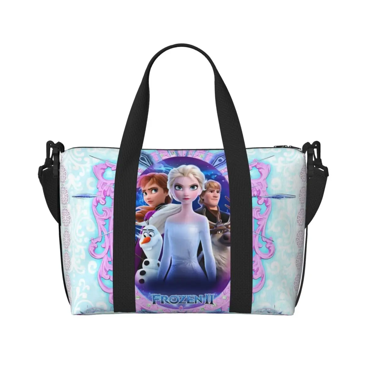 

Custom Frozen Anime Groceries Shopping Tote Bag Women Large Capacity Cartoon Movie Kawaii Princess Gym Beach Travel Bags