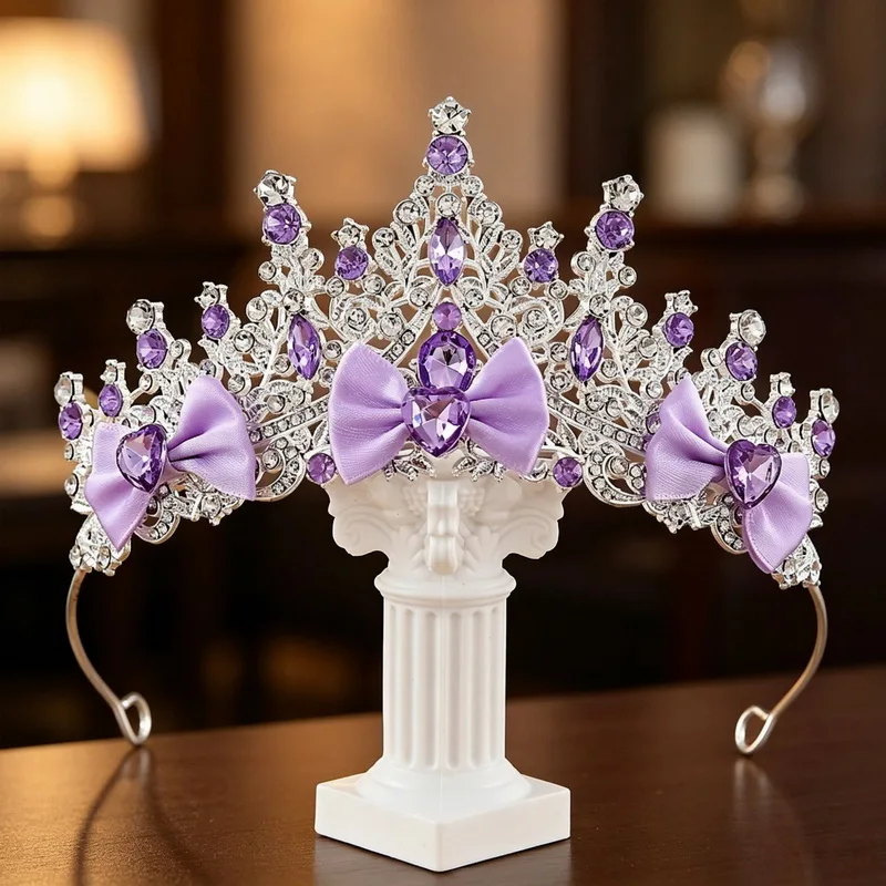 2026 Princess cute luxury Crystal Crown girls Party Wedding pink crown kids bow Hair Headband red fairy crown  Gift - view 6