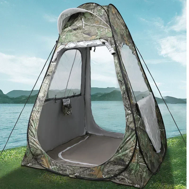 Camouflage Ice Fishing Tent For 1Person Anti-mosquito Rain-proof Sunscreen Double Doors 2Windows Pop Up Quick Open 150*150*190Cm