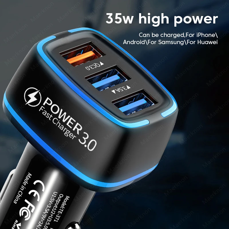 USB Car Charger 35W 3 Ports Fast Charging Car Phone Charger Adapter For iPhone 14 Samsung Xiaomi Quick Charge 3.0 Charger In Car