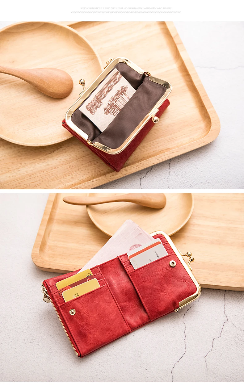 Miyin Damen Geldbörse kleine RFID Damen kompakte Bifold Leder Vintage Geldbörse mit Reiß verschluss und Kuss schloss – Detail 20