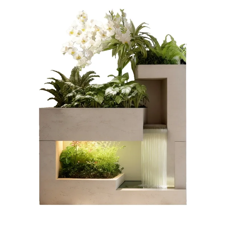 

Water border cube simple modern entrance entrance table design creative decoration table potted plants green plants flowing wate