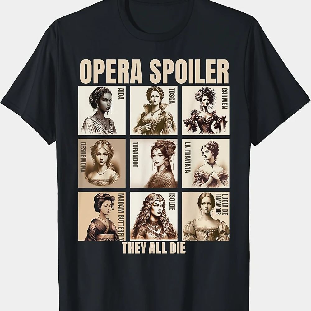 Camiseta Masculina Vintage Boêmia de 180Gsm com Estampa de Personagens de Verdi e Puccini