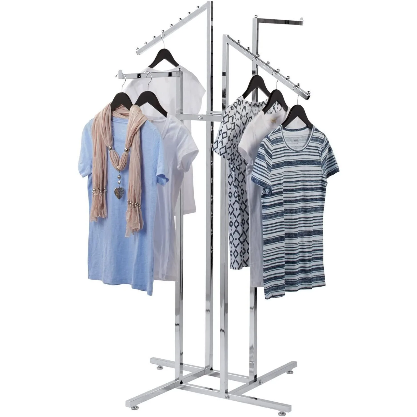 US Clothing Rack 4 Way Slant Straight Arms Chrome Clothes Adjustable Garment Retail