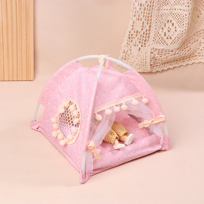 1:12 Dollhouse Simulation Pink Tent Model Mini Doll Travel Camping Decoration Toys Micro Scene Construction Photo Props