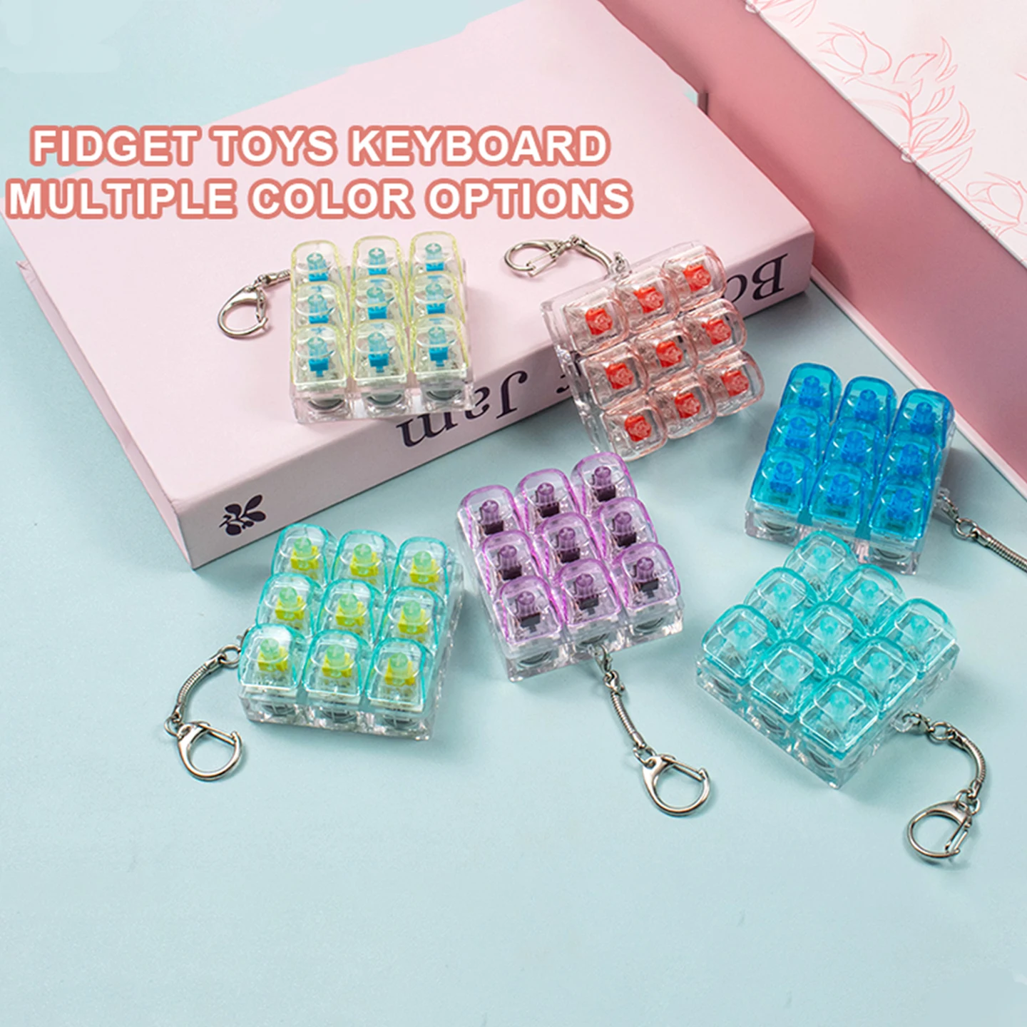 9 keys Keyboard Fidget Toy Transparent Round Keycap Keychain Keyboard Clicker Fidget Toy Stress Relief keycaps
