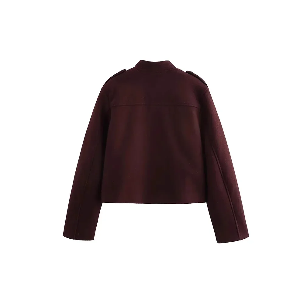 

3046292 Fashionable Casual Outerwear Women's Winter Stand Collar Short Jacket Long Sleeve Single Button Coat