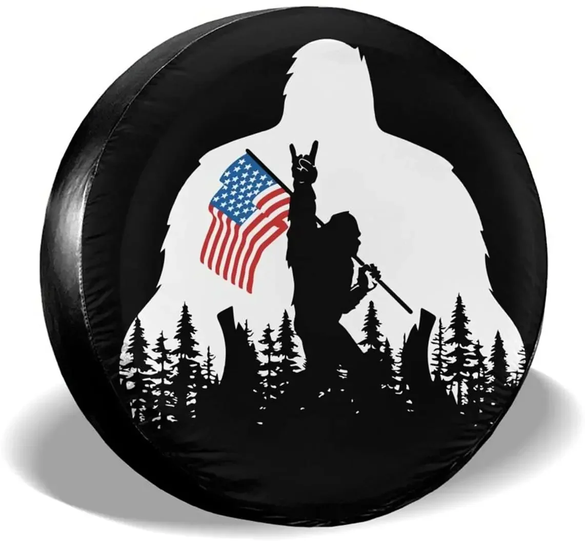 

cozipink Bigfoot American Flag Camping Spare Tire Cover Wheel Protectors Weatherproof Wheel Covers Universal Fit for Trailer Rv