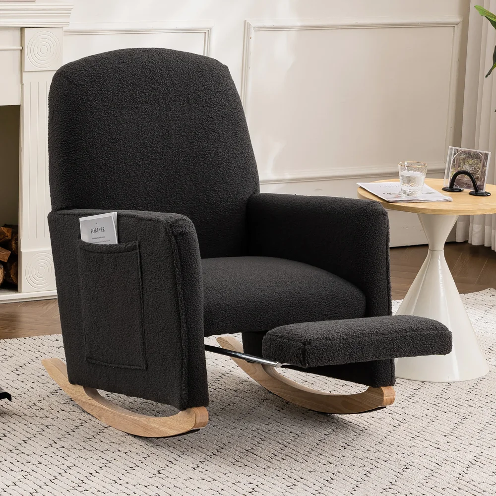 Schaukelstuhl mit Hocker, Sessel mit osmanischem Schaukelstuhl für den Innenbereich mit hoher Rückenlehne für das Wohnzimmer – Detail 23