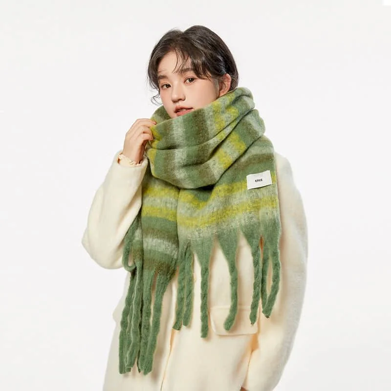 Scarf for Women Vintage Striped Cashmere-like Female Scarf Korean Style Winter Keep Warm and Prevent Cold Shawl