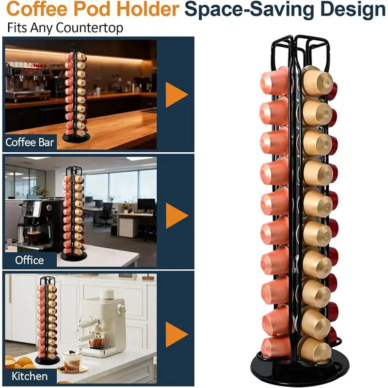 ABAE-For Pod Holder Carousel Silent Rotating Mechanism, Holds 40 Coffee For Pods- Space-Saving Espresso Organizer For Kitchen Ca