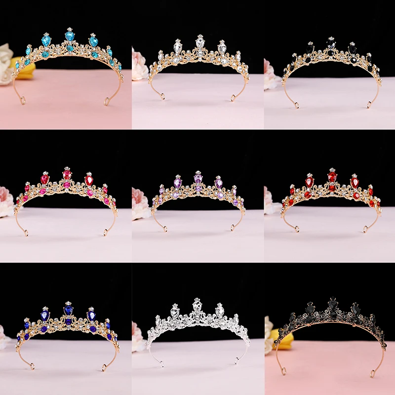 Elegant Colorful Crystal Tiara Crown Women Girls Party Wedding Princess Rhinestone Bridal Crown Hair Jewelry