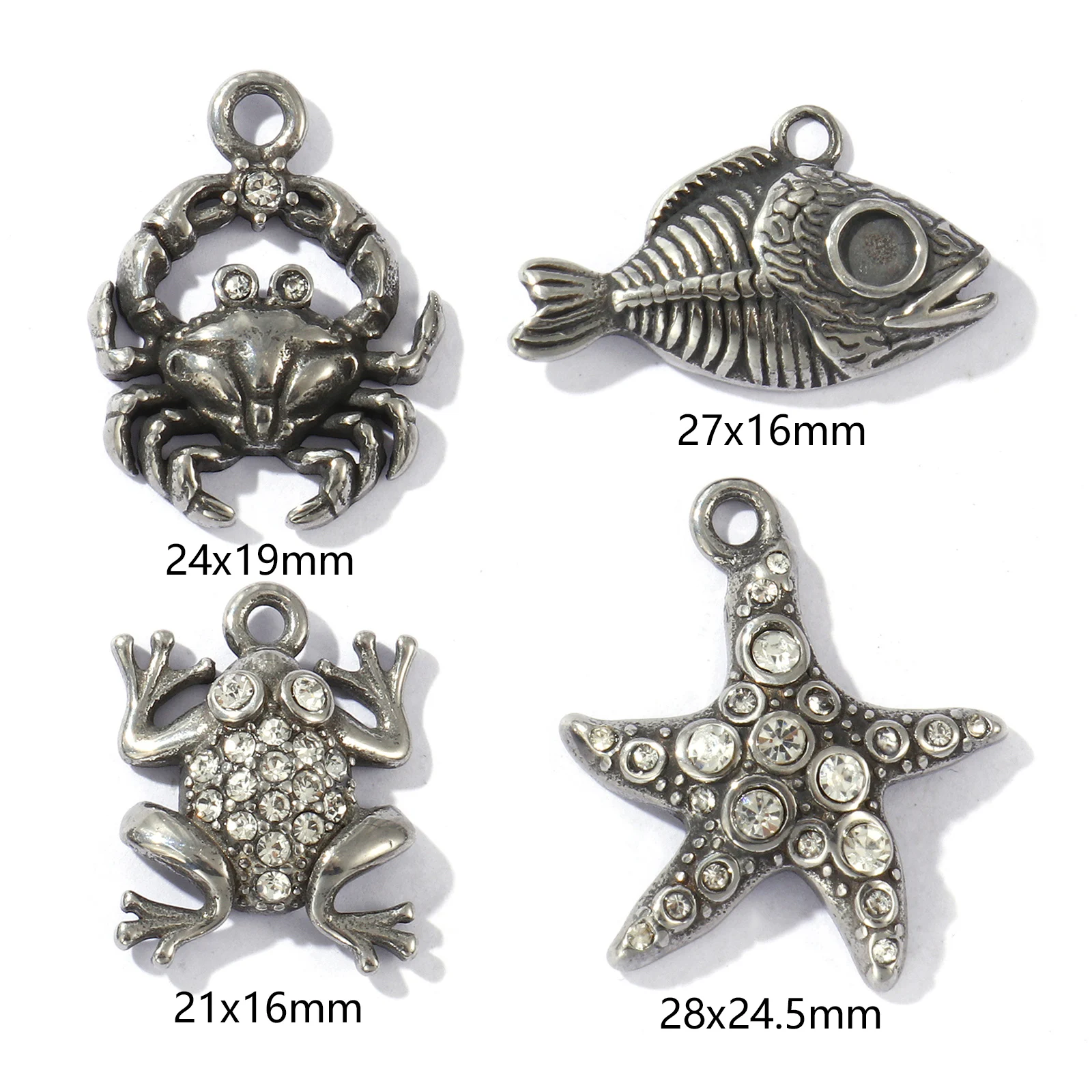1Piece 304 Stainless Steel Charms Antique Silver Plated Crab Frog Fish Starfish Pendants For DIY Necklace Jewelry Making Finding