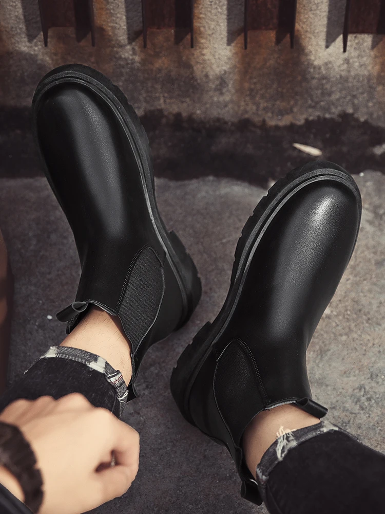 أحذية رجالي الكاحل أحذية الشتاء غير رسمية كاوبوي القتالية التكتيكية دراجة نارية تشيلسي في الهواء الطلق الجلود المشي لمسافات طويلة العمل الفاخرة مصمم #6