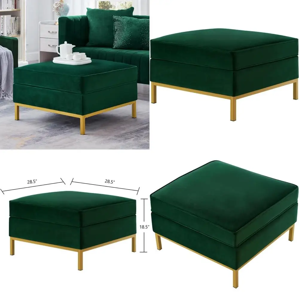 Large Velvet Ottoman Square Couch Footrest with Padded Cushion