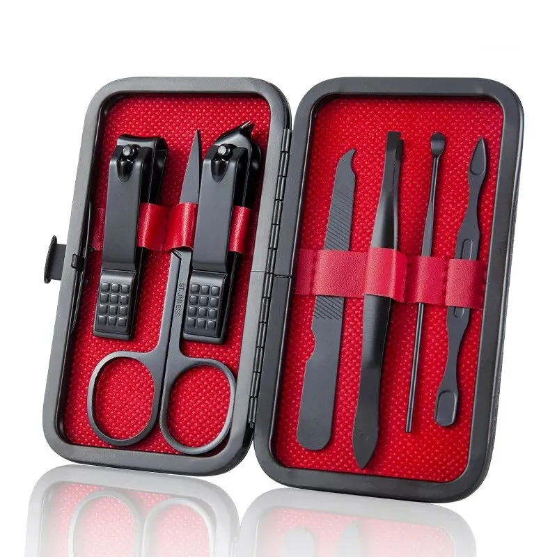 

Stainless Steel 7-Piece Nail Set Elegant Black Nail Clippers Nail Clippers Nail File Full Manicure Beauty Tools