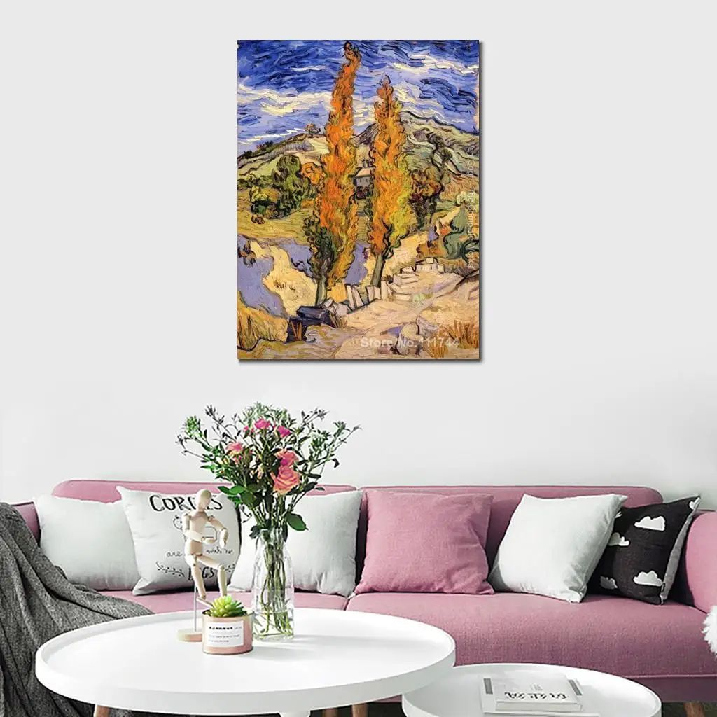 

Impressionist Painting Two Poplars on A Road Through The Hills Vincent Van Gogh Art Home Decor Handmade High Quality