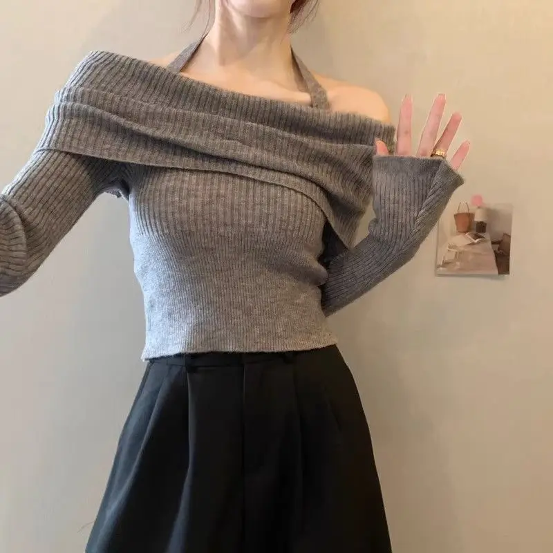 Sweat à capuche tricoté élégant pour femme, col suspendu, Design de Style coréen, Slim Fit, pull intérieur, nouvelle mode automne et hiver