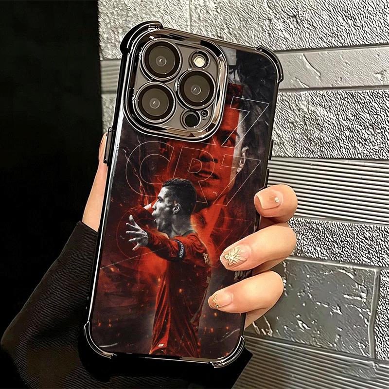 Football Star R-Ronaldo C-CR7 Soft Phone Case For iPhone 15 16 17 Air 14 Pro Max 16E Plus 13 12 Mini Plating Anti-Fall Fundas