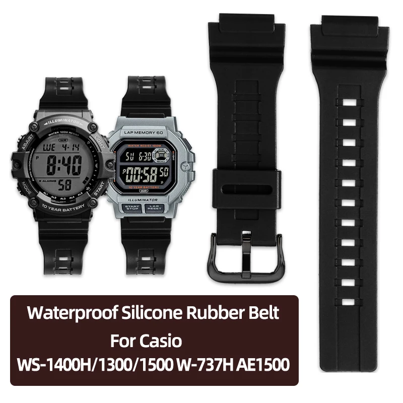 18mm Waterproof colour Rubber watchband For Casio WS-1400H/1300/1500 W-737H AE1500 Resin silicone strap Unisex bracelet