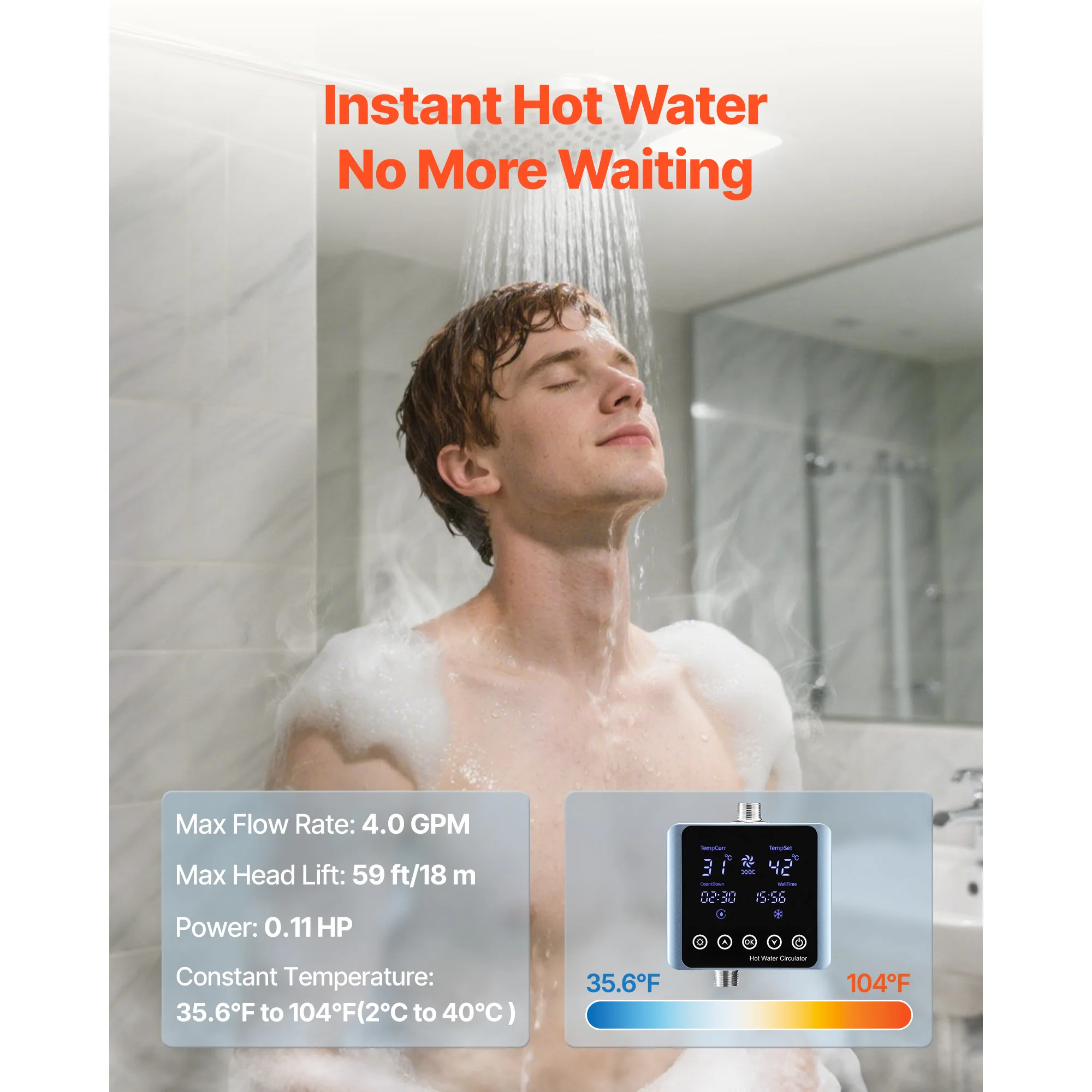 SucceBuy Digital Smart Instant Hot Water Recirculating Pump Kit with Built-in Thermostat Timer Digital Screen for Water Heaters