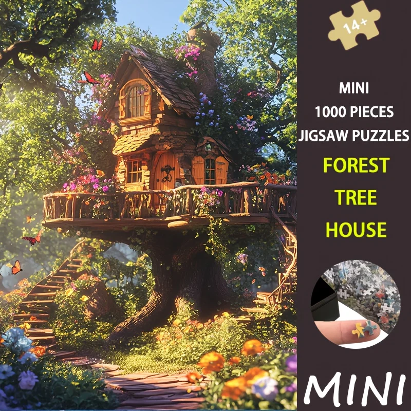 

1000 шт. мини-пазл-зачарованный лесной домик на дереве с ручной росписью лесной конструкцией, 38x26 см