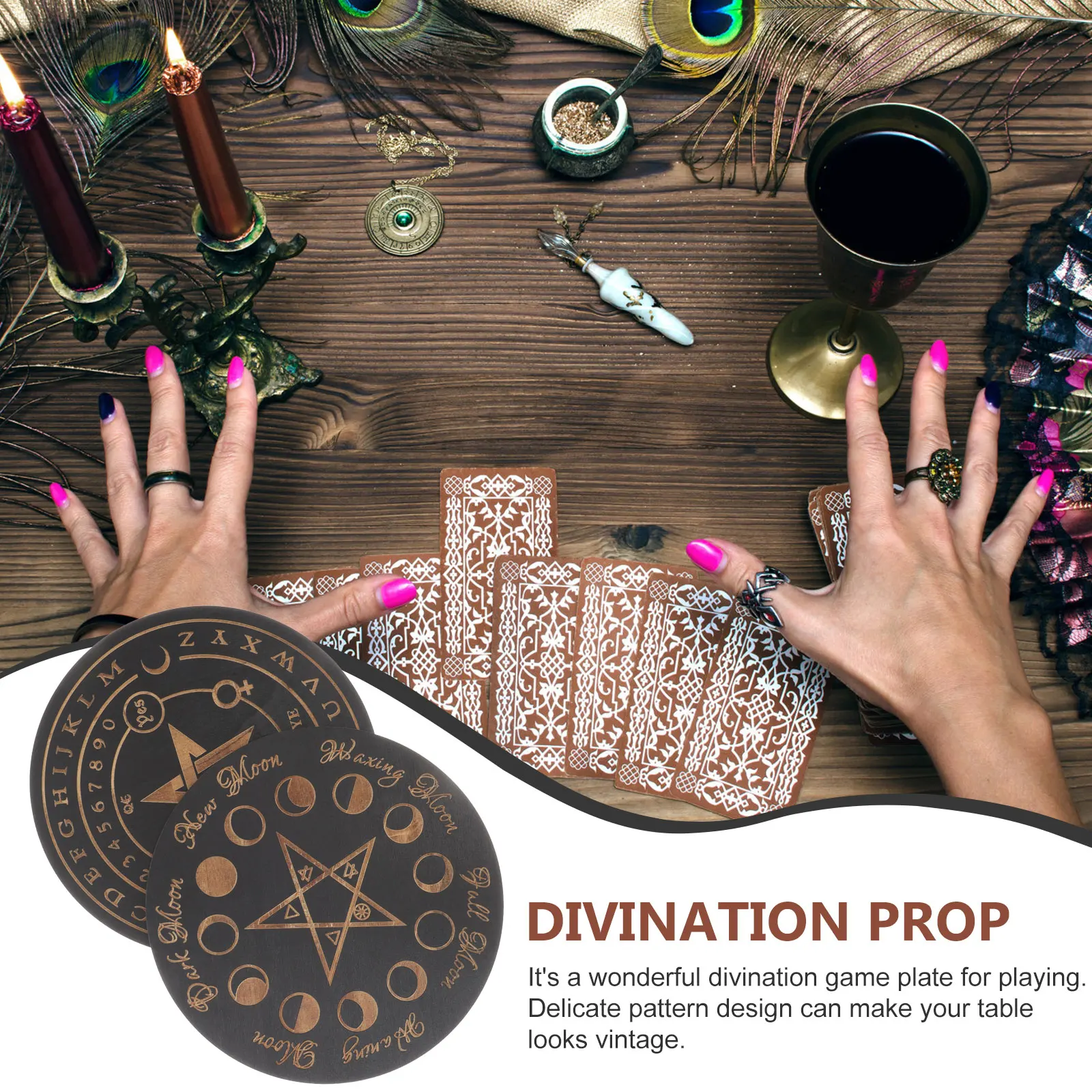 

2pcs Wooden Prop Witchcraft Board Divination Tool Party Home Decoration Pendulum Alphabet Board Wiccan Altar Supply
