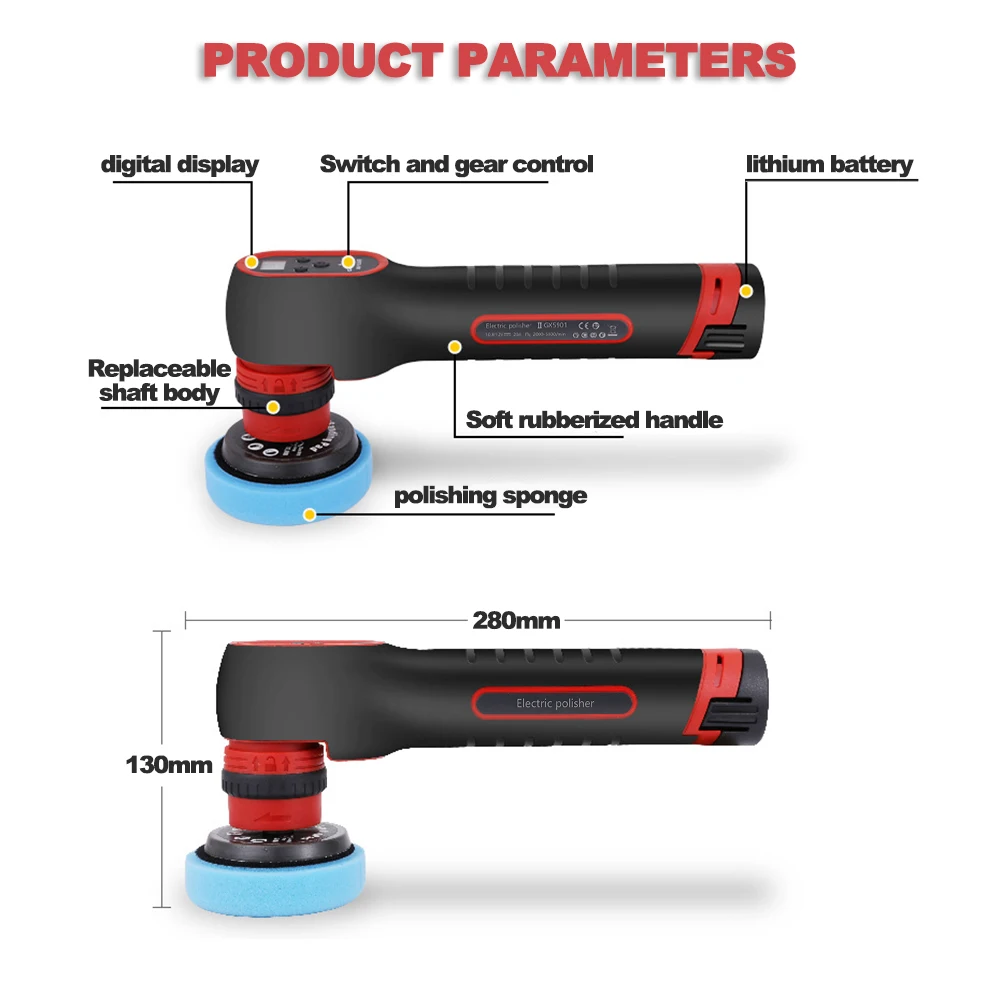 DSUNYK Wireless Car Polisher 110V/220V RO&DA Mini 3inch Cordless Polisher With Adjustment Speed&2 Batteries Car Detailing Tools