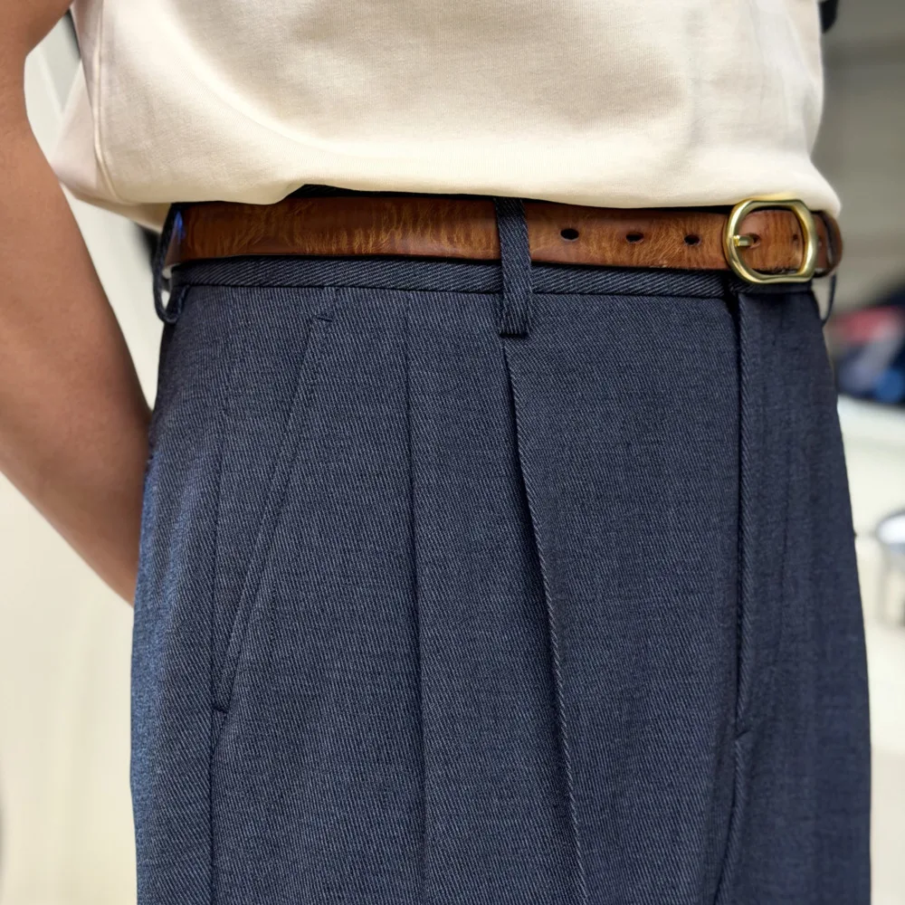 British Style Retro Classic Stylish Denim Blue Wide-leg Straight Pants Casual Loose Versatile Suitable For Men's Social Trousers