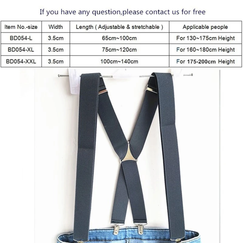 25mm Wide Men Suspenders High Elastic Adjustable 4 Strong Clips Suspender Heavy Duty X Back Trousers Braces 5 Colors