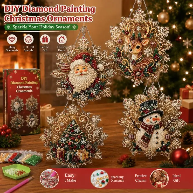 Christmas Snowflake Suncatcher DIY Material Package Acrylic Pearl Rhinestone Pendant Kit Wall Hanging Household Decor Supplies