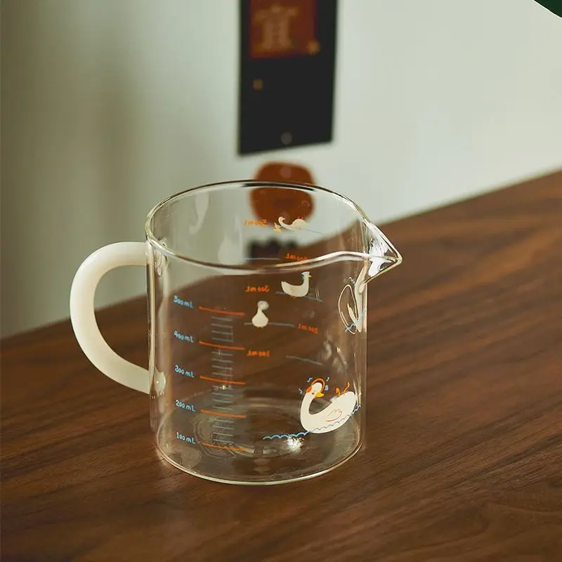 

Glass Measuring Cup with Scale Handle Cartoon Sticker High Temperature Resistant Microwave Transparent Cup Milk Coffee Cups