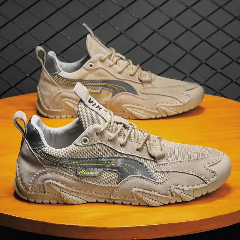 Fashionable Low-Top Casual Shoes Breathable Mesh Lining Top Layer Pig Skin Sporty Style Flat Heel Rubber Outsole Unisex