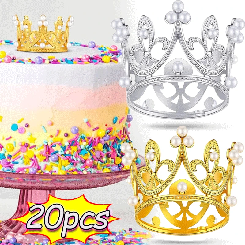 1-20Pcs Mini Crown Cake Decoration Princess Topper Pearl Tiara Children Hair Ornament for Wedding Birthday Party Cake Decoration