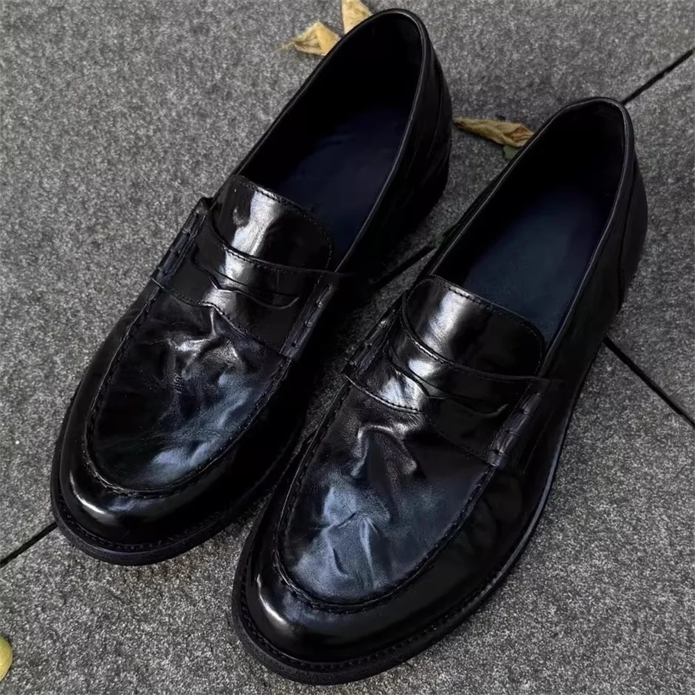 

Men's Fashionable Loafers Pointed Toe Leather Height Increasing Thick Soled Casual Comfortable Slip On Pleated Derby Shoes