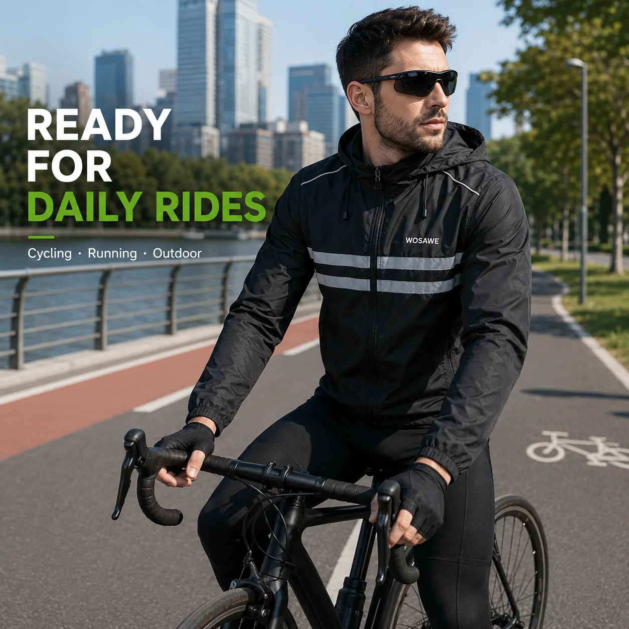 Veste de cyclisme réfléchissante légère pour homme, coupe-vent à capuche, manteau de course en plein air, veste imperméable pliable pour le vélo