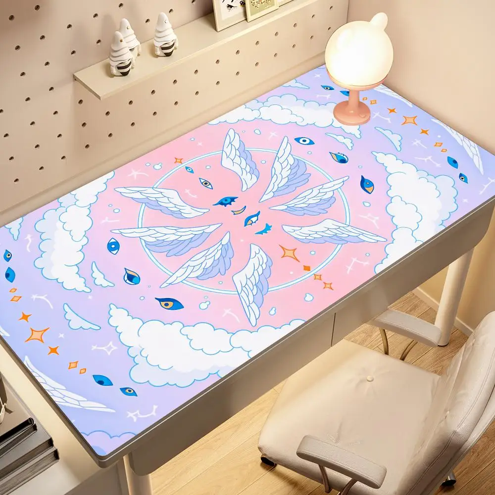 Seraphim Angel Wing All Seeing Eye Desk Mat, Mystic Mandala Mouse Pad, Anti-slip Rubber Keyboard Table Decor for Office & Gamer