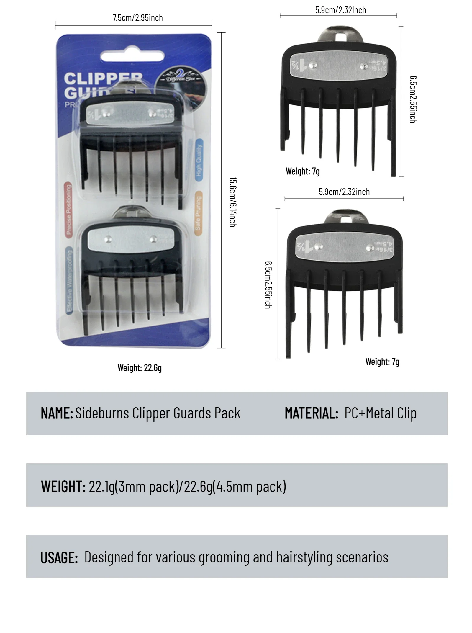 2 Stücke Professionelle Koteletten Friseur Haarschnitt Führungskamm Haarschneidemaschine Grenzkämme Trimmer Wachen Befestigung Styling Werkzeuge 3mm/4,5mm – Detail 6
