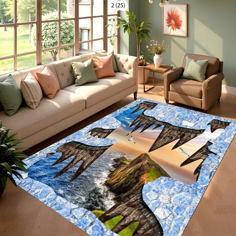 2D Crack Valley Green Mountain Bird Rug Carpet Mat Non-Slip for Living Room Bedroom Natural Home Decor
