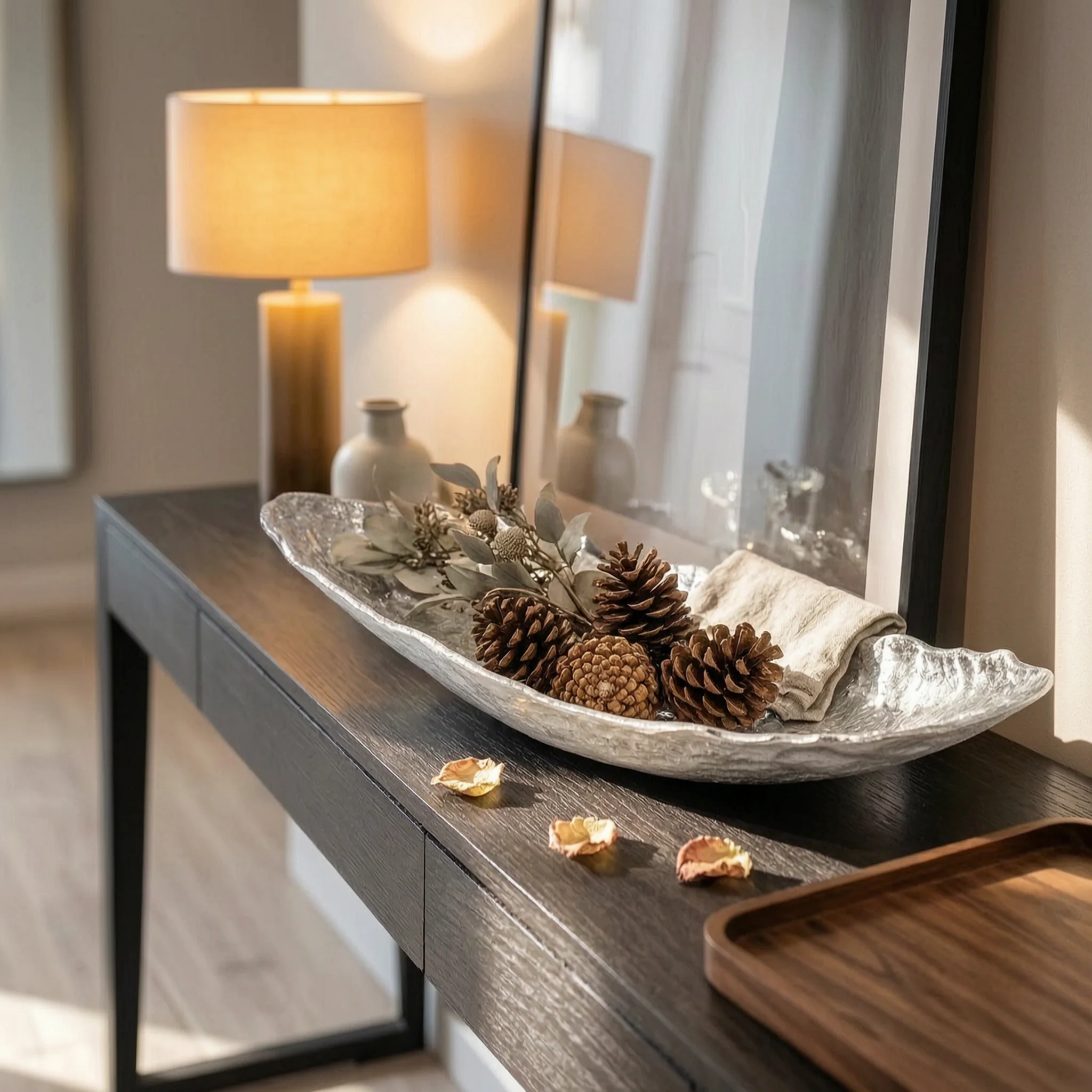 Boat-Shaped Tray Metal Tray with Hammered Texture Fruit Dish Modern Resilient for Dining Table, Console