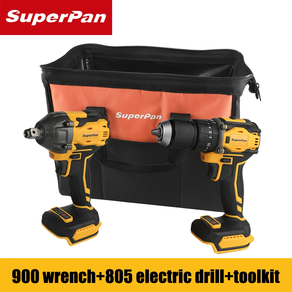 

SuperPan Brushless Impact Wrench&Electric Drill Combo Bare Tool,2PCS Power Tool Set with tool Bag,No Battery No Charger Included