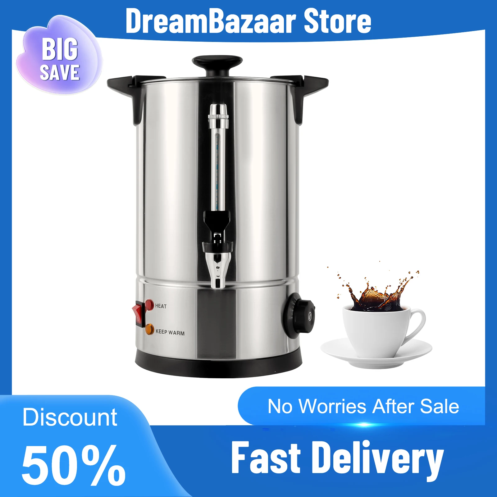 

Thermostable Automatic Brewing Coffee Urn Anti-dry Burn 30-110°C Adjustable Water Level Gauge for Hot Chocolate Tea 1KW 8L