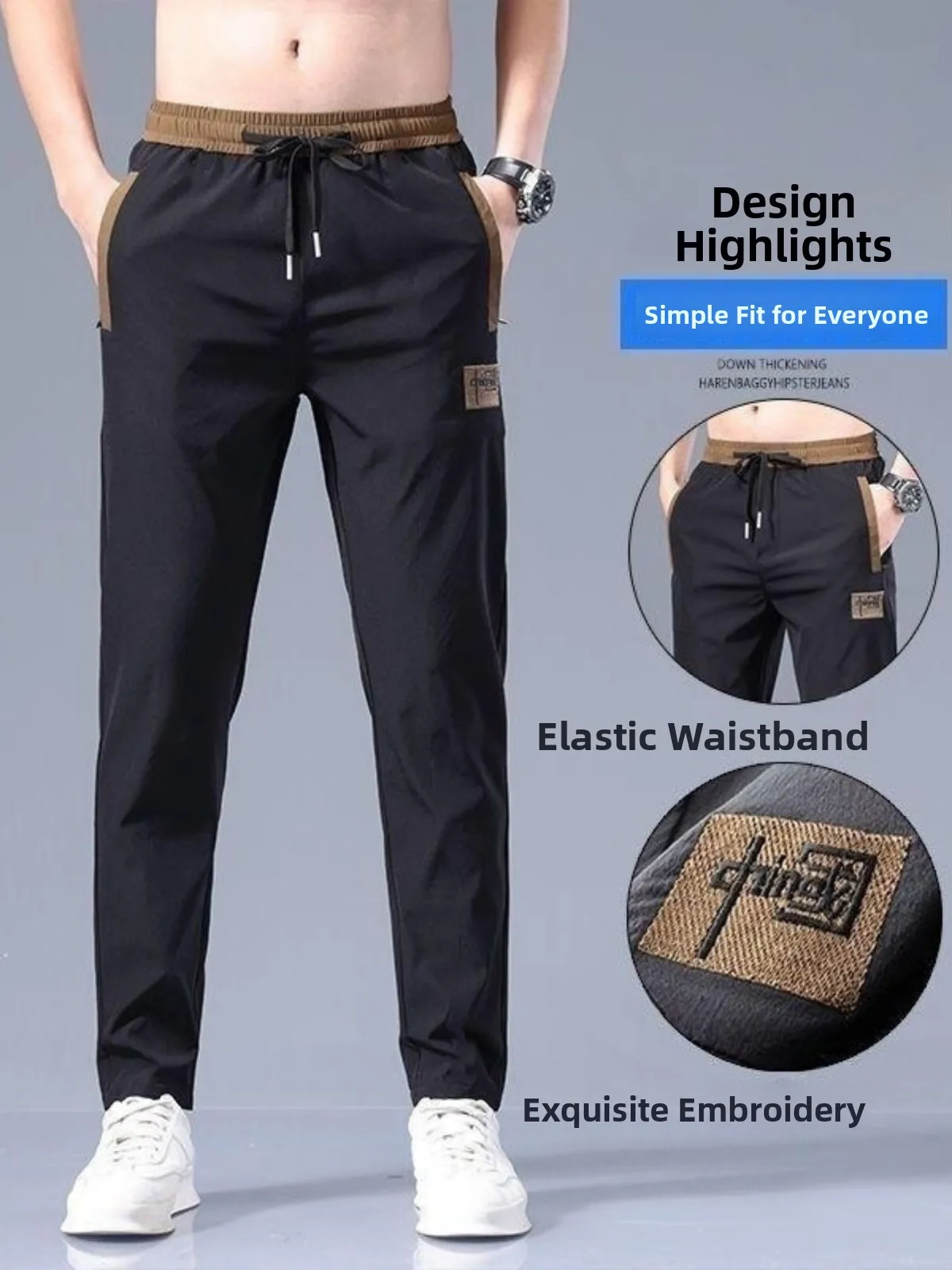 

Мужские летние повседневные брюки на молнии, модные новинки, зауженный крой, низкая посадка, молодежные, дышащие, из полиэфирного волокна, прямые, длиной 7/8