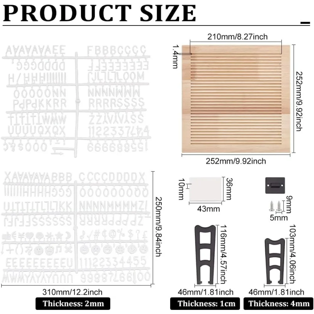 Rustic Wooden Letter Board 10x10Inch Back to School Sign Wood Letter Board with 475 Pcs Letters & 2 Sets Resin Holder Farmhouse