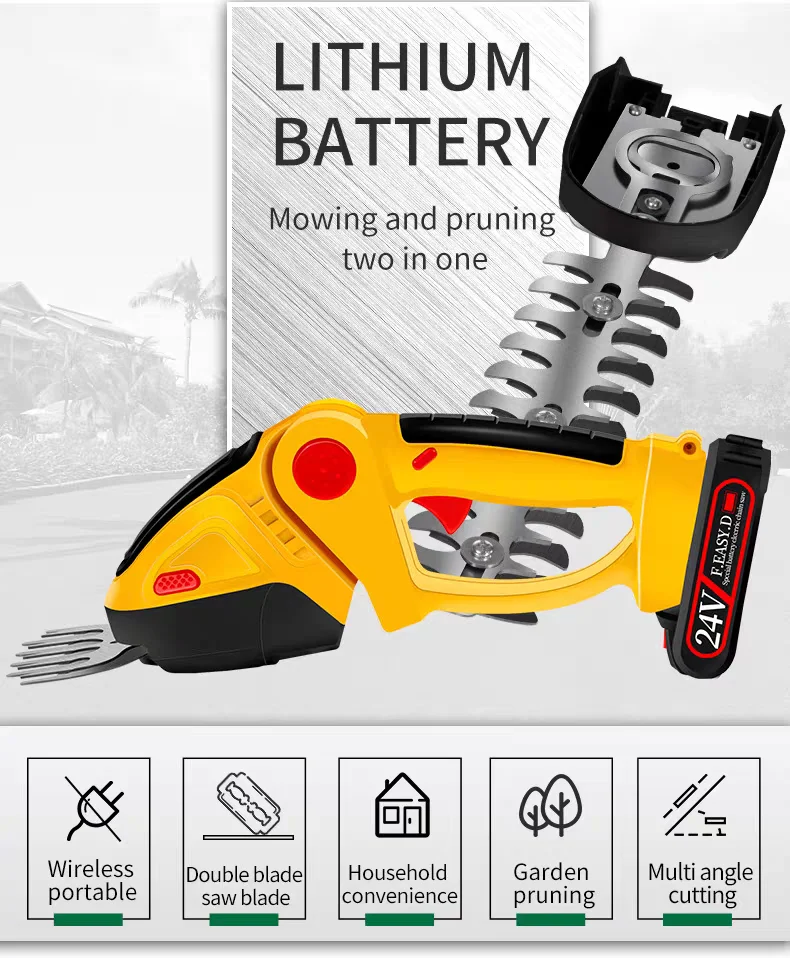 

24V Electric Hedge Trimmer 2 in 1 Grass Trimmer Household Handheld Lawn Mower Garden Bush Scissors Matching with Makita Battery