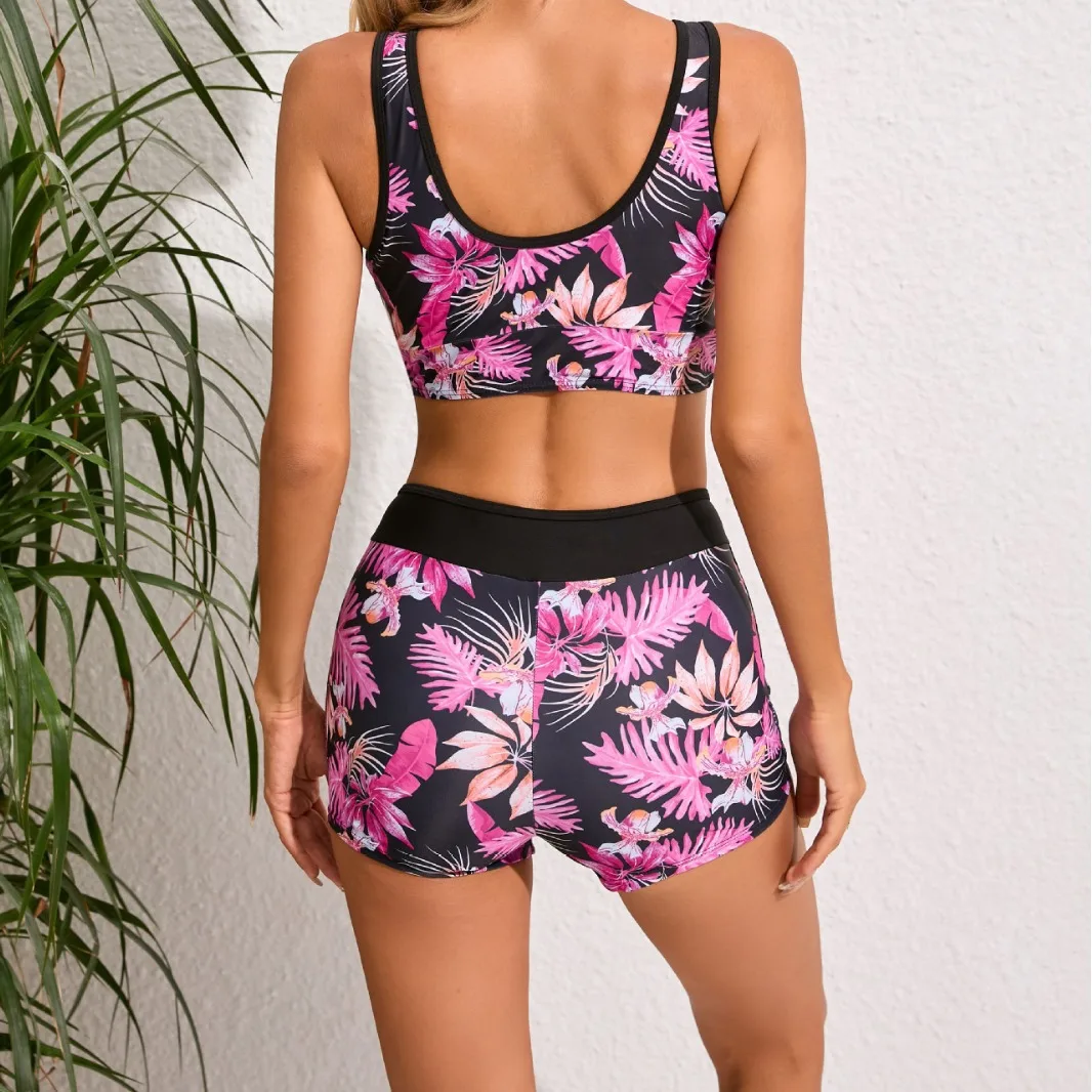 2024 Floral Print Swimsuit Tankini Set Female Swimwear Beach High Waist Bathing Suits with Shorts Girls Pool Women Swimming Suit